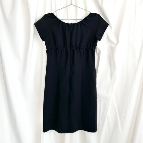 courreges black ribbon designed short sleeve dress