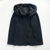 black wool hood stand collar short coat
