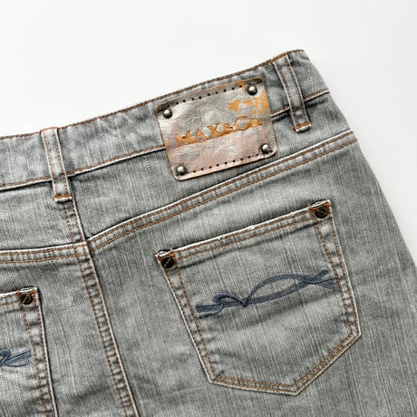 gray denim back designed mini skirt