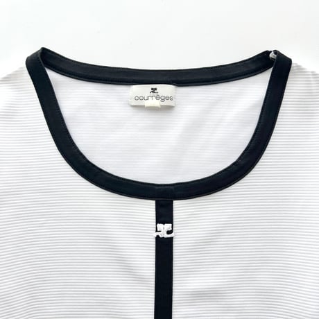 courreges white×black piping logo T-shirts