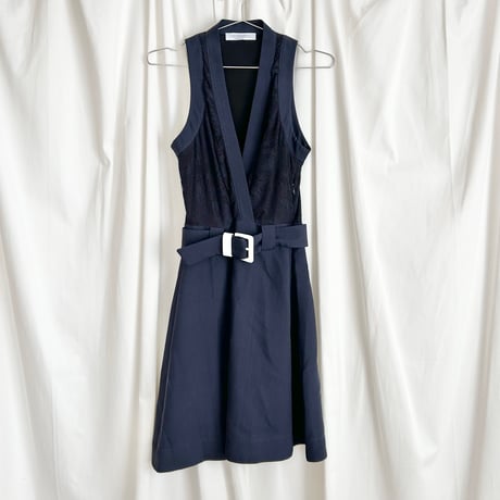 VIKTOR&ROLF navy lace belt designed dress