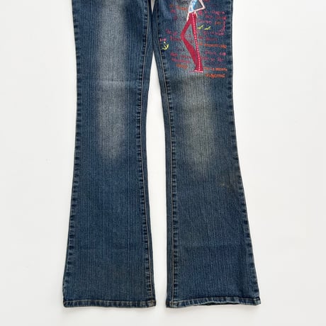 printed flare denim pants