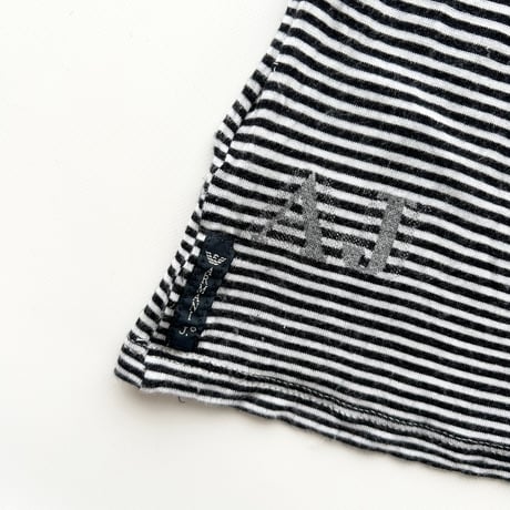 ARMANI black×white pinstriped logo T-shirts