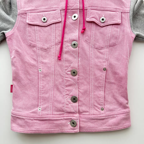 MOSCHINO pink denim lame hoodie jacket