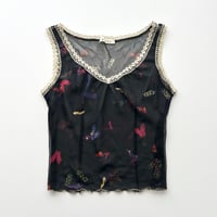 black printed lace sheer tops