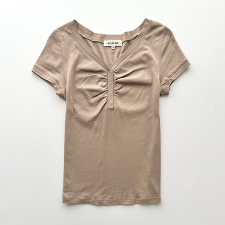 beige henry neck tops