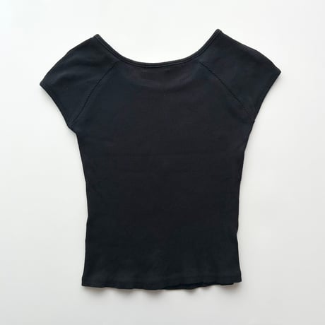 black×white printed rib T-shirts