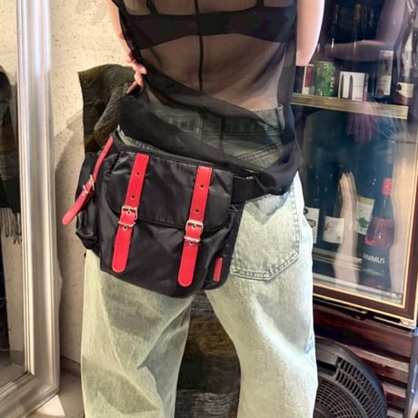 navy×red waist belt bag