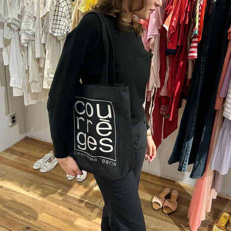 courreges black×silver logo canvas bag