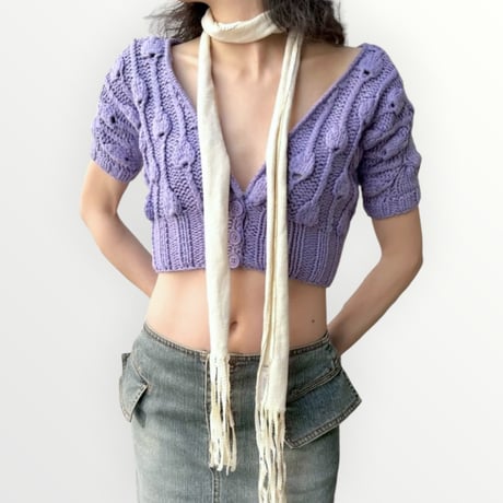 purple cable knit cropped cardigan