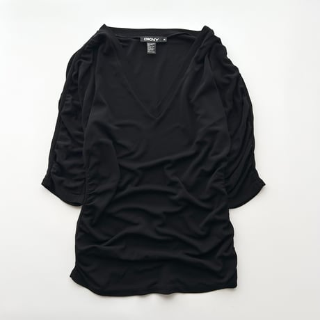 DKNY black drape v neck tops