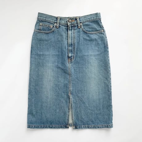 blue denim front slit skirt