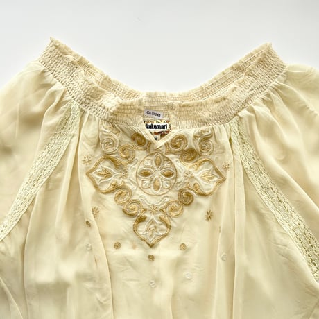 beige lace embroidery chiffon tops