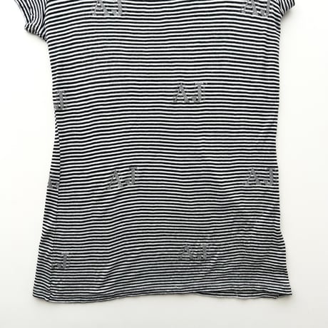 ARMANI black×white pinstriped logo T-shirts
