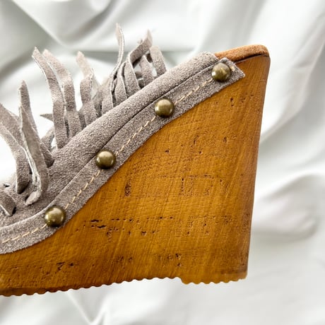 greige suede fringe mule 23.5cm
