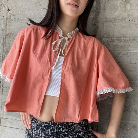 salmon pink lace designed cardigan