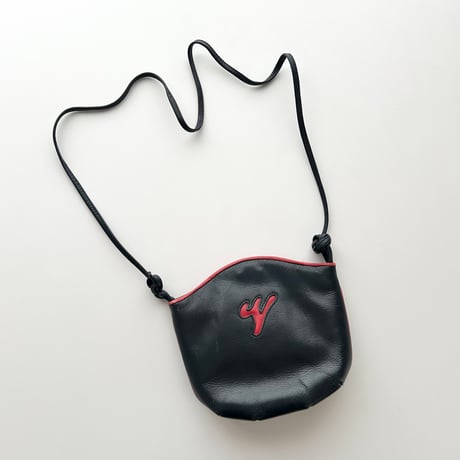 navy×red leather shoulder bag