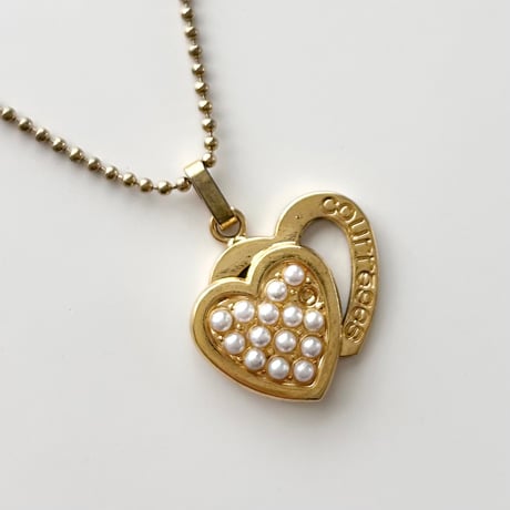 courreges gold heart pearl necklace