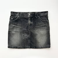 black denim painted mini skirt