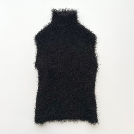 black high neck shaggy knit vest
