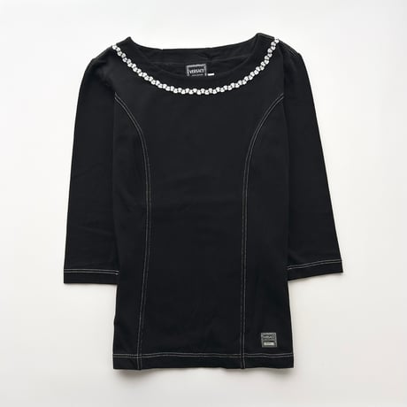 VERSACE black×white stitch tops