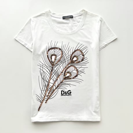 D&G white sequins logo T-shirts