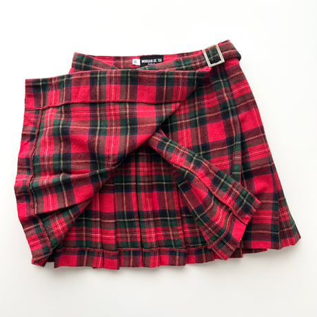 MORGAN red plaid wrapped pleats skirt