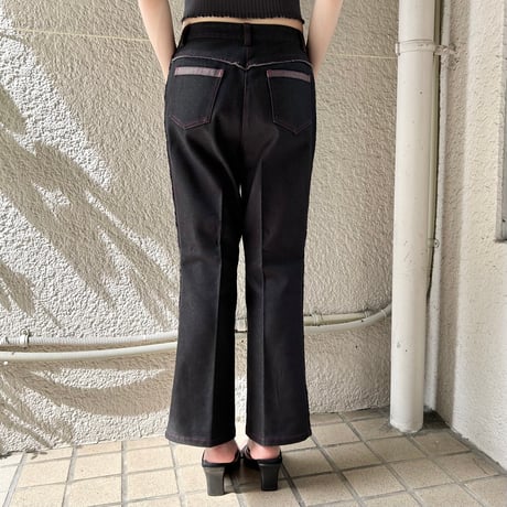 pink stitch fringe denim pants