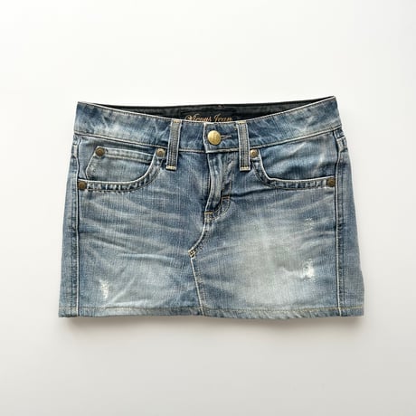 back tag blue denim mini skirt