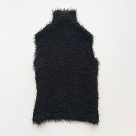 black high neck shaggy knit vest