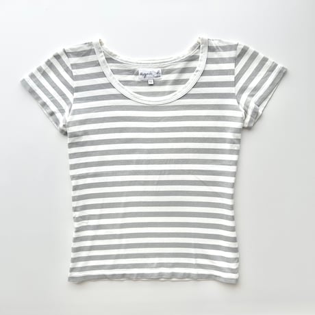 agnes b. gray×white striped T-shirts