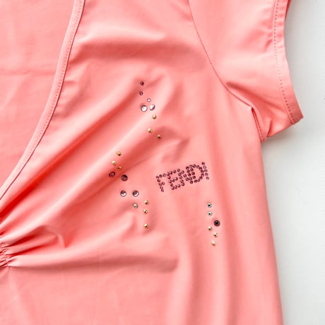 FENDI pink rhinestone gathered tops