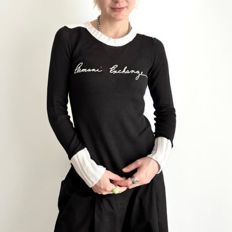 ARMANI black bicolor logo knit