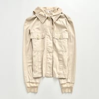 light beige hoodie layered jacket