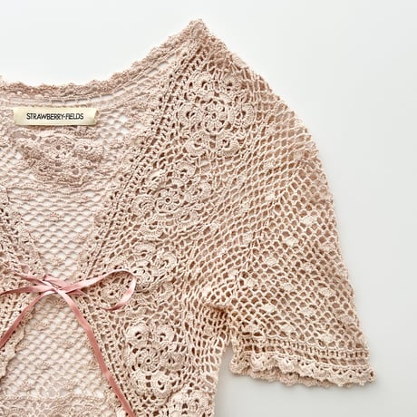 pink crochet designed bolero cardigan