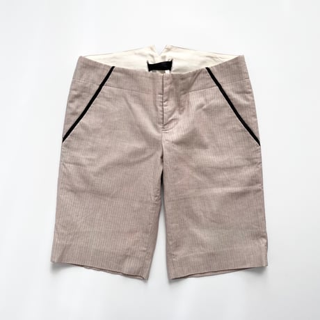 beige striped back ribbon half pants