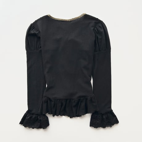 black sequins ribbon frill blouse