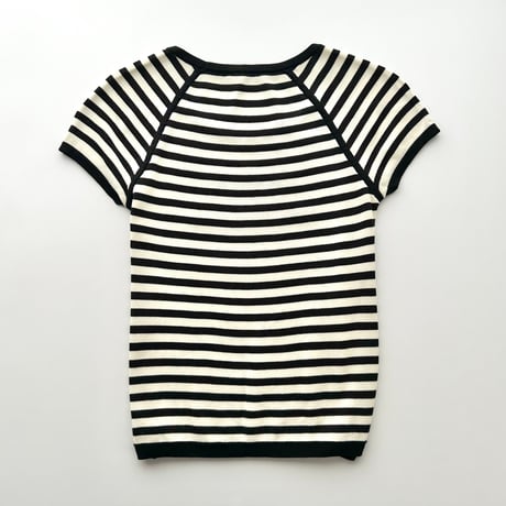 ARMANI black×ivory logo striped knit tops