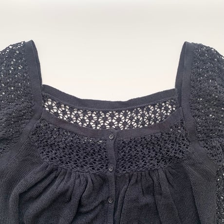 navy crochet sleeve designed tops