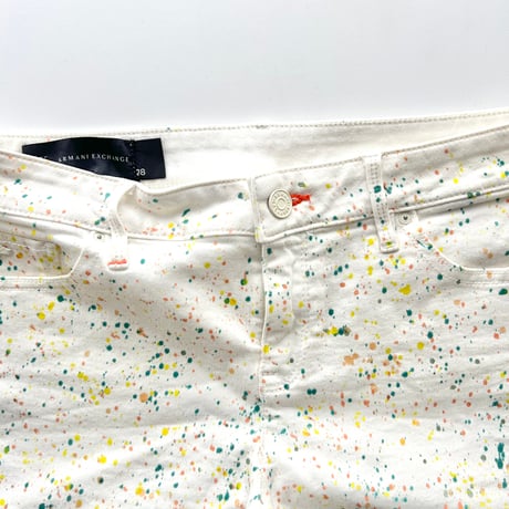 ARMANI white denim paint short pants