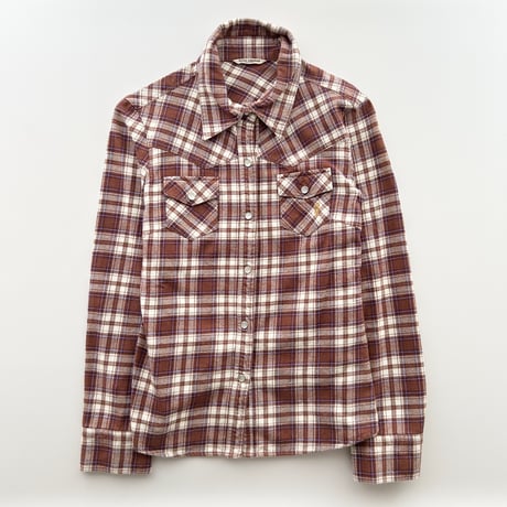 brown×purple plaid cotton shirt