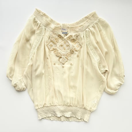 beige lace embroidery chiffon tops