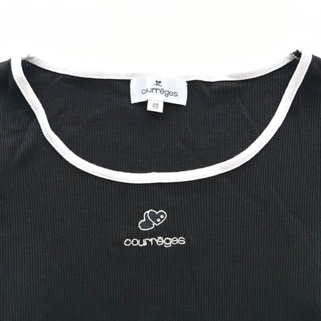 courreges black×white heart rib T-shirts