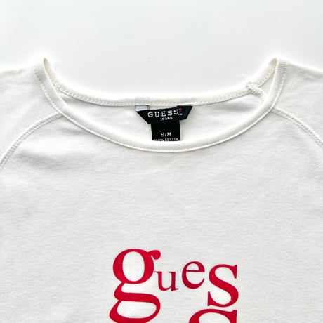 GUESS white×red logo printed tops