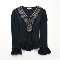 black sequins ribbon frill blouse