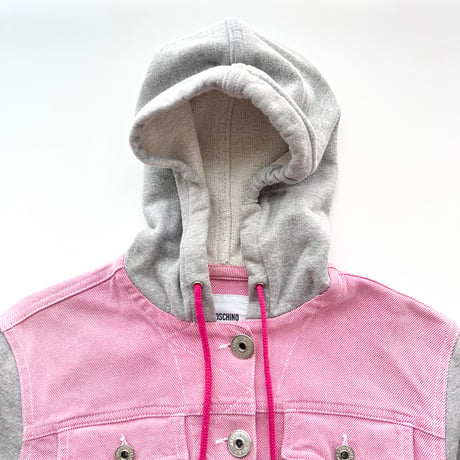 MOSCHINO pink denim lame hoodie jacket