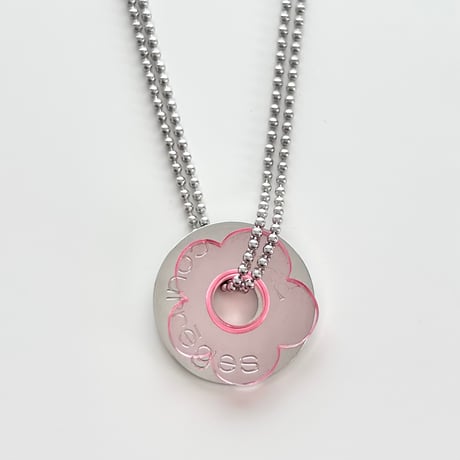 courreges silver×pink logo flower necklace