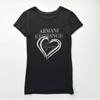 ARMANI black×silver heart logo printed T-shirts