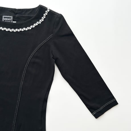 VERSACE black×white stitch tops