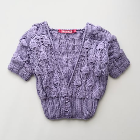 purple cable knit cropped cardigan